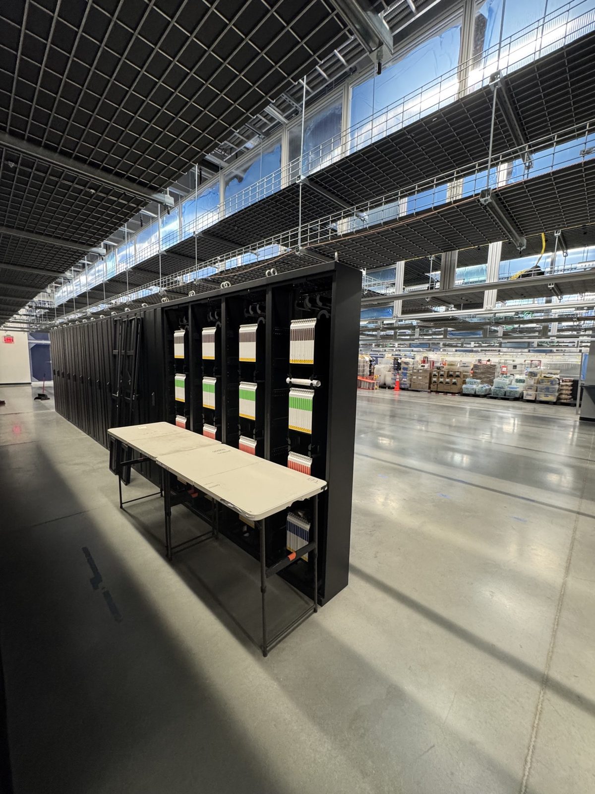 Open cabinets on the data hall floor